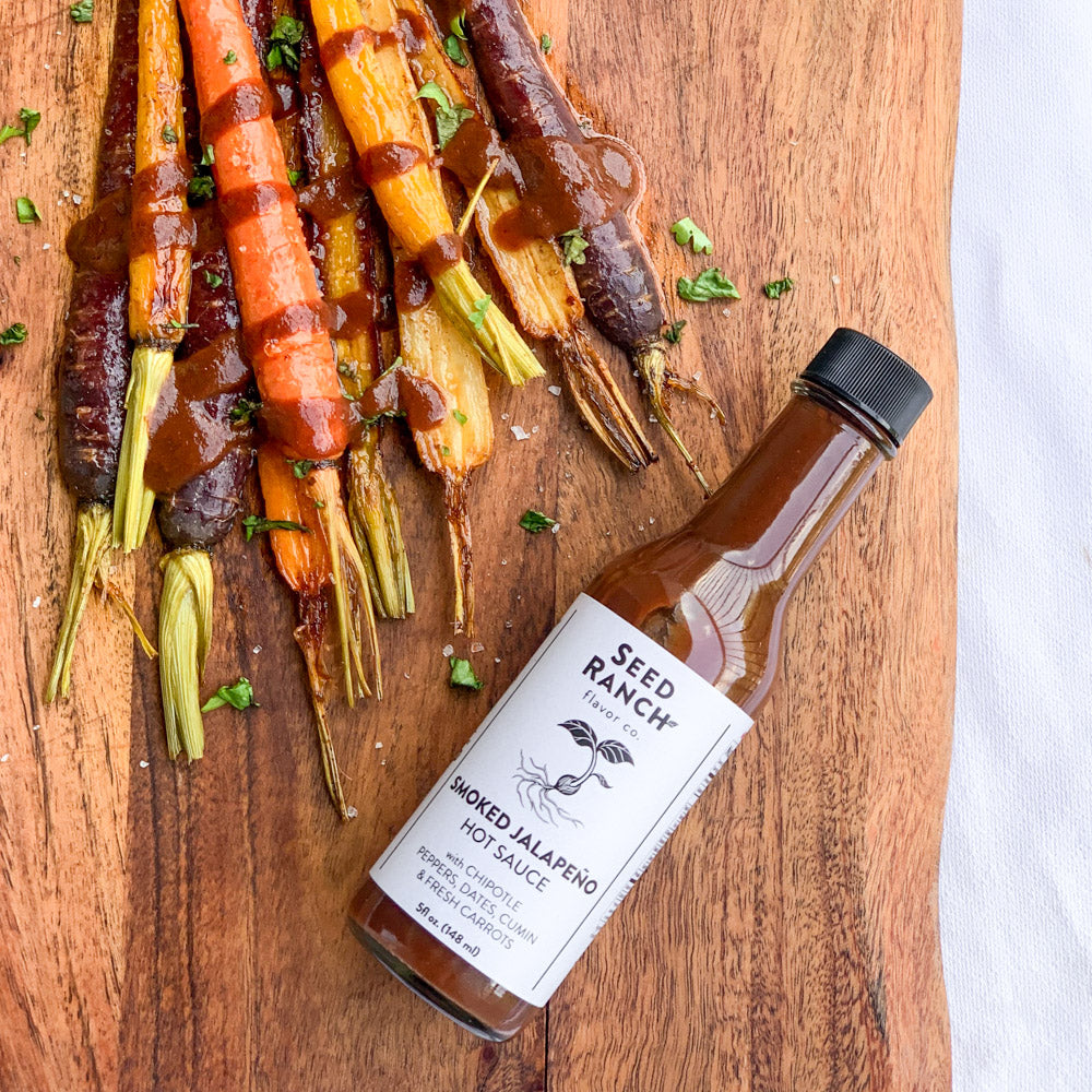 Smoked Jalapeño hot sauce roasted carrots
