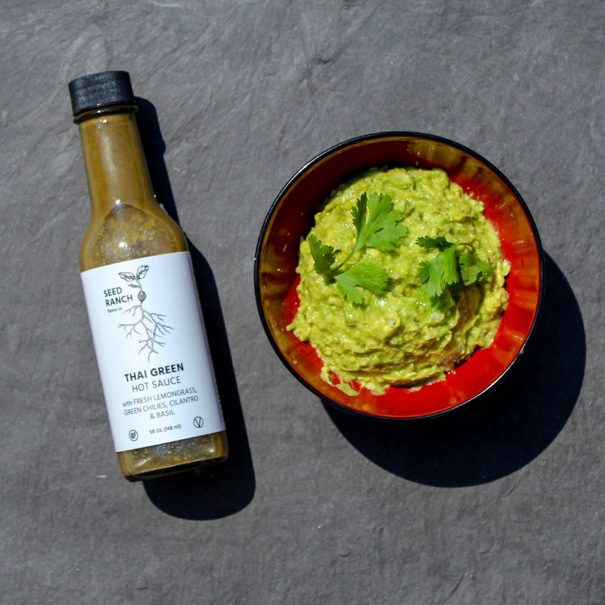 Thai green hot sauce mixed with guacamole 